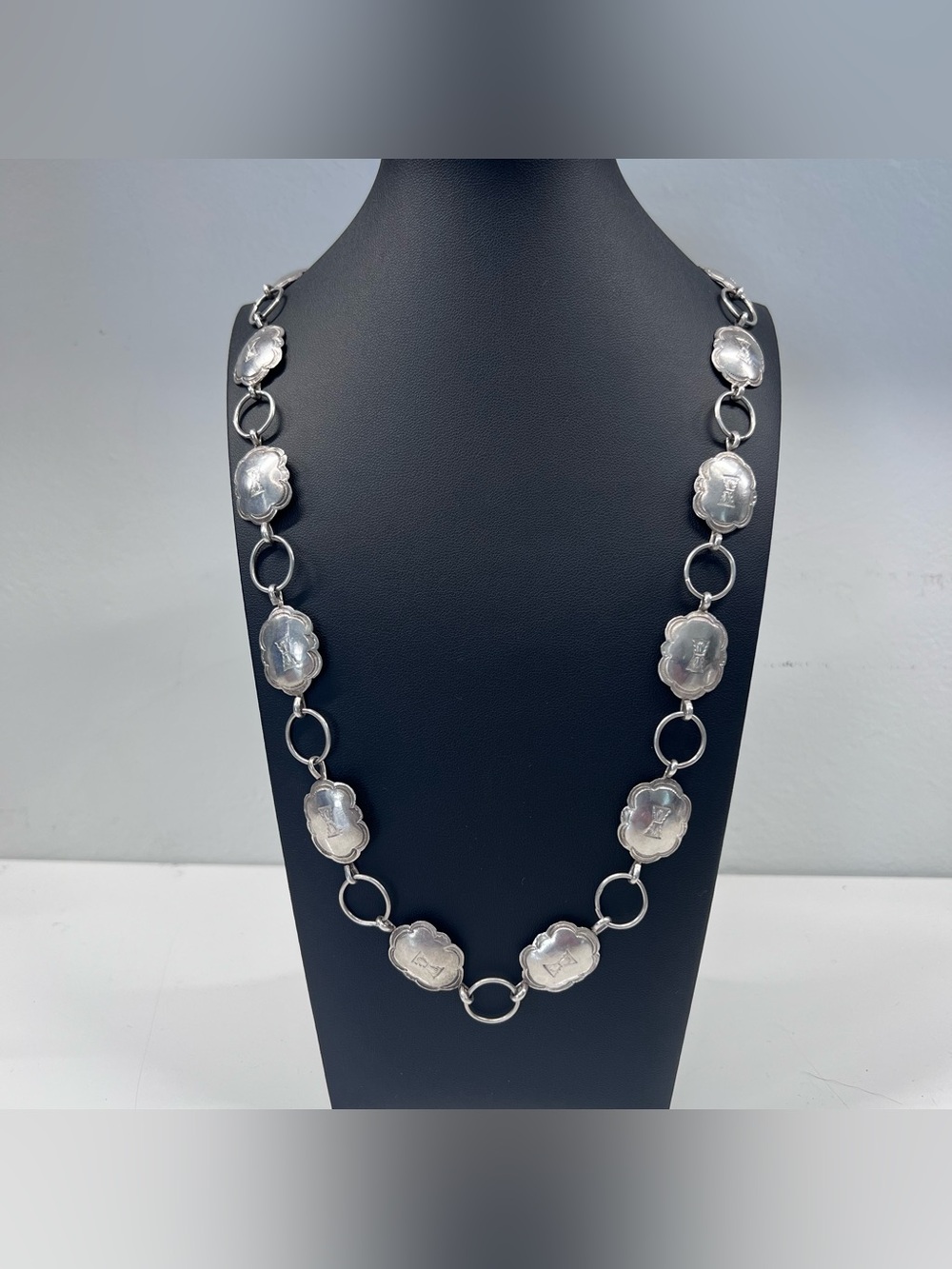 Sterling Silver Fred Harvey Era Concho Belt Necklace